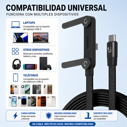 Cable Tipo C  Premium con Soporte Integrado y Carga Ultra Rápida 🚀⚡🔥