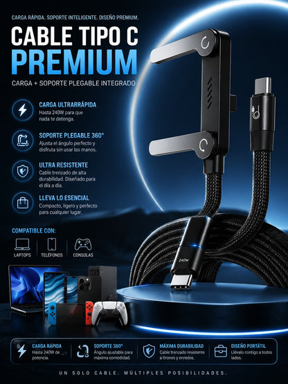 Cable Tipo C  Premium con Soporte Integrado y Carga Ultra Rápida 🚀⚡🔥